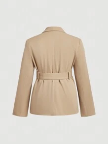 SHEIN MOD Plus Size Vintage Waist-Tie Bow Blazer - Khaki - View 2