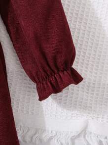 SHEIN LMoss Kids LMoss Young Girl Young Girl Solid Color Bodycon Dress With Ruffle Hem, Casual - Burgundy - View 5