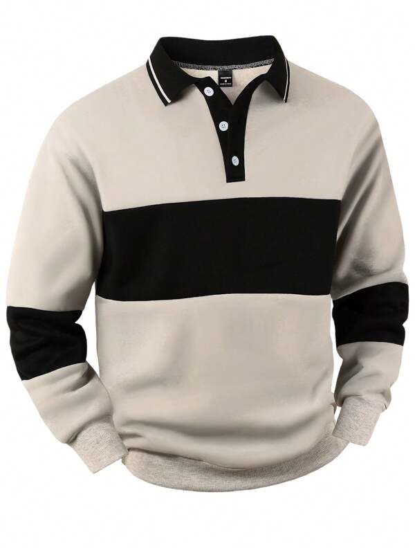 Manfinity Homme Men's Contrast Button Casual Pullover Sweatshirt