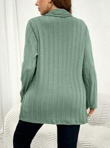 SHEIN Essnce Women Plus Size Open Front Textured Fabric Green Coat - Green - View 2