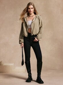 Chiquease 1pc Women's Solid Color Hooded Zip-Up Casual Long Sleeve Jacket For Holiday Party Clothes - Light Grey - View 6