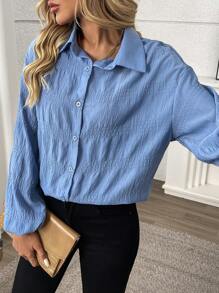 INAWLY Women's Solid Color Loose Casual Long Sleeve Shirt Fall Cloth For Women - Blue - View 4