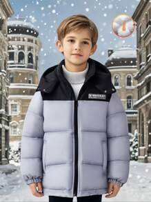 SHEIN Young Boy Classic Color Block Hooded Warm Lightweight Padded Coat,4-7 Years Old Boys Puffer Jacket For Winter,Career Day,Back-To-School,School Wear - Multicolor - View 7