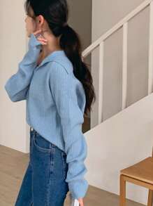 DAZY 女士纯色插肩袖长袖短款宽松针织毛衣，秋冬