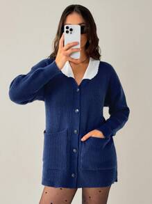 Forever 21 Áo khoác cardigan nữ màu trơn thường ngày, thời trang & đa năng để mặc hàng ngày - Màu xanh hải quân - Xem 2