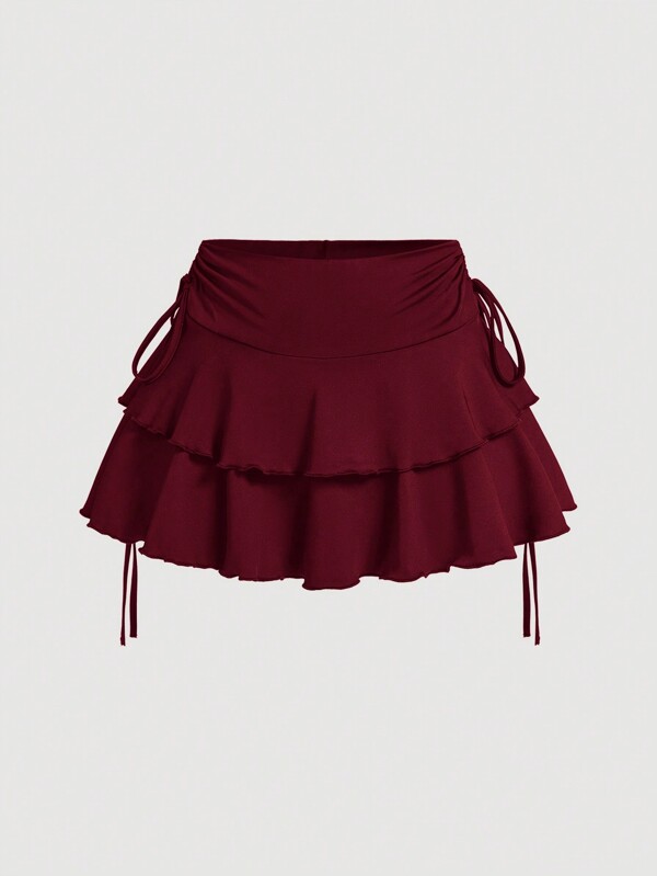 SHEIN MOD Solid Color Drawstring Waist Tiered Casual Skirt