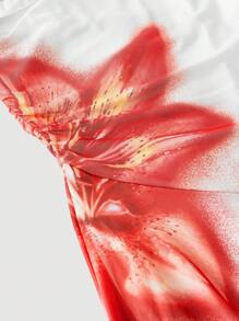 SHEIN MOD 女士复古红色花卉针织连衣裙，女士黑色长裙，舞会礼服，连衣裙，派对礼服，太阳裙 - 白色 - 查看 3