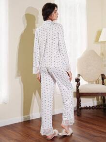 Côtesoire French Romantic Bow Lace Patchwork Women's Pajamas Set - White - View 2