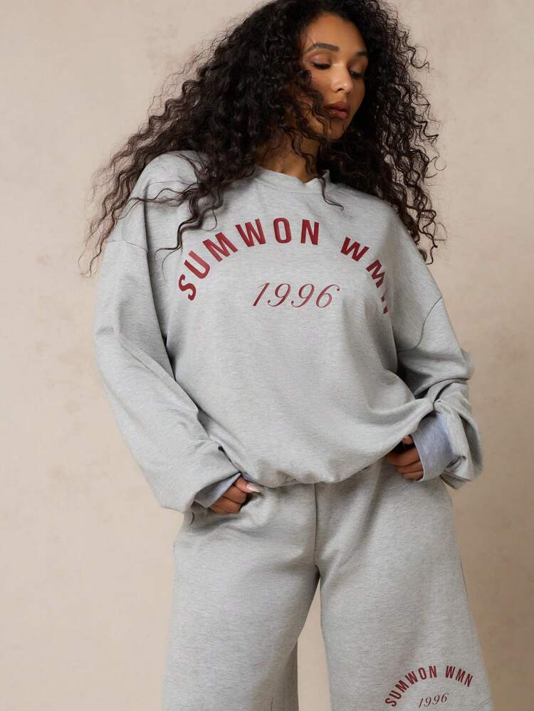 SUMWON WOMEN Oversized French Terry Longline Crewneck Sweatshirt