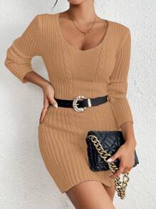 Chiquease Women's Solid Color V-Neck Long Sleeve Casual Cropped Sweater Dress