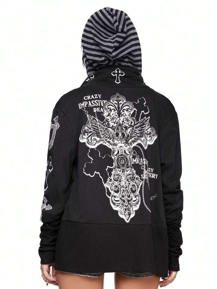 メンズ Y2K punk border zip foodie 平成 ギャル dark