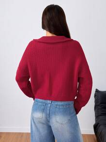 Flirla Women's Solid Color Half Zip Up Casual Pullover Sweater