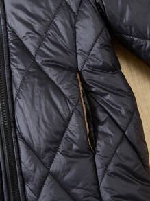 Young Girl Plain Color Thermal Lined Hooded Zip-Up Long Sleeve Padded Coat, For Winter