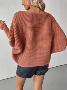 SHEIN Clasi Áo len chui đầu cổ thuyền màu trơn, kiểu dáng thường ngày, thích hợp cho mùa thu đông. - Màu Cam san hô - Xem 2