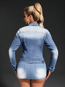 SHEIN SXY 牛仔夹克，简约时尚休闲日常穿着 - 淺色水洗藍 - 查看 3