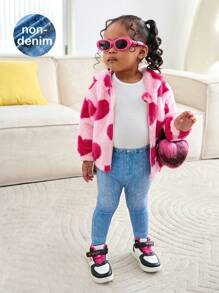 SHEIN 3pcs Baby Girl Lovely Heart Furry Hooded Jacket, Knit Top And Long Pants Set, Autumn/Winter - Multicolor - View 10