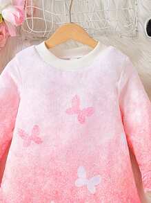 SHEIN Young Girl' High Collar Digital Butterfly Print Ruffle Hem Dress, Thick Warm Comfortable & Fashion Cute For Outings, Autumn/Winter - Multicolor - View 4