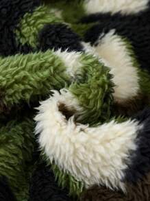 SHEIN Tween 女童军绿色纯色时尚迷彩羊毛宽松休闲保暖双面连帽束腰中长风衣，百搭