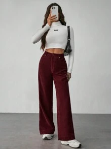 SHEIN Tall Pantalones casuales de mujer de unicolor con bolsillo delantero y botones