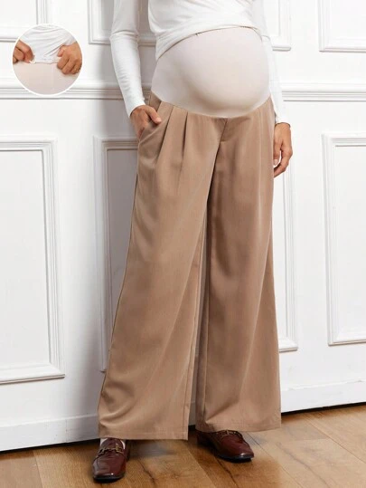 SHEIN Pantalones de maternidad holgados con cintura ajustable y piernas anchas en bloques de color