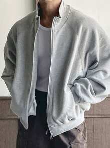 Manfinity Dauomo 男式纯色拉链口袋运动衫 - 灰色 - 查看 1