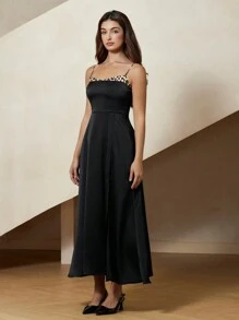 Chiquease Elegant New Design Waist Splicing Leopard Print Ruffle Hem A Line Slip Dress Holiday Party Birthday Formal Occassion Dress  - Multicolor - View 3