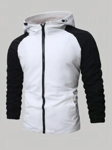 Manfinity Sport Corelite 男友风男士拼色全拉链连帽夹克，保暖内衬，适合秋季防水运动服长袖运动夹克 - 彩色 - 查看 1