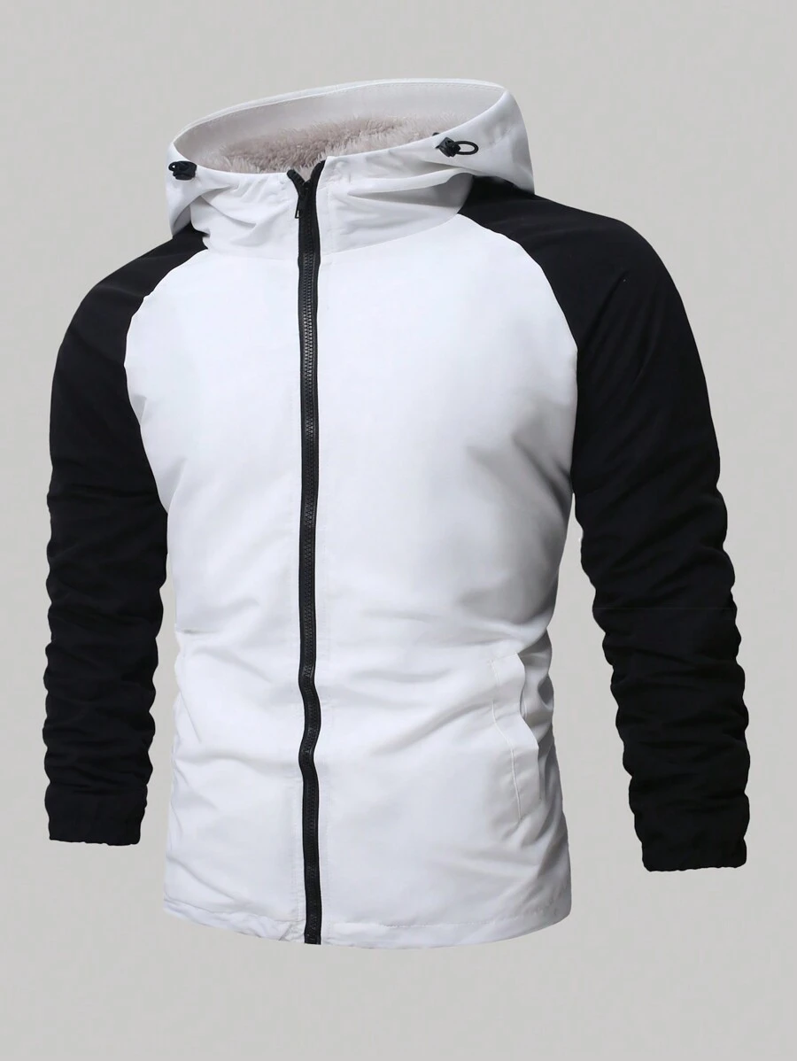 Manfinity Sport Corelite 男友风男士拼色全拉链连帽夹克，保暖内衬，适合秋季防水运动服长袖运动夹克 - 彩色 - 查看 1