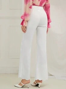 Enchnt Women's White Classy Elegant Office Autumn Pants,Solid Color Belt Loop Straight Leg Casual Embroidery Around Feet Pants For Christmas Party&Dinner - White - View 4