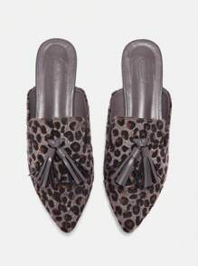 CUCCOO BIZCHIC Dames Flat Pointed Toe Leopard Patroon Kwastje Decor Loafer Schoenen, Comfortabel En Stijlvol