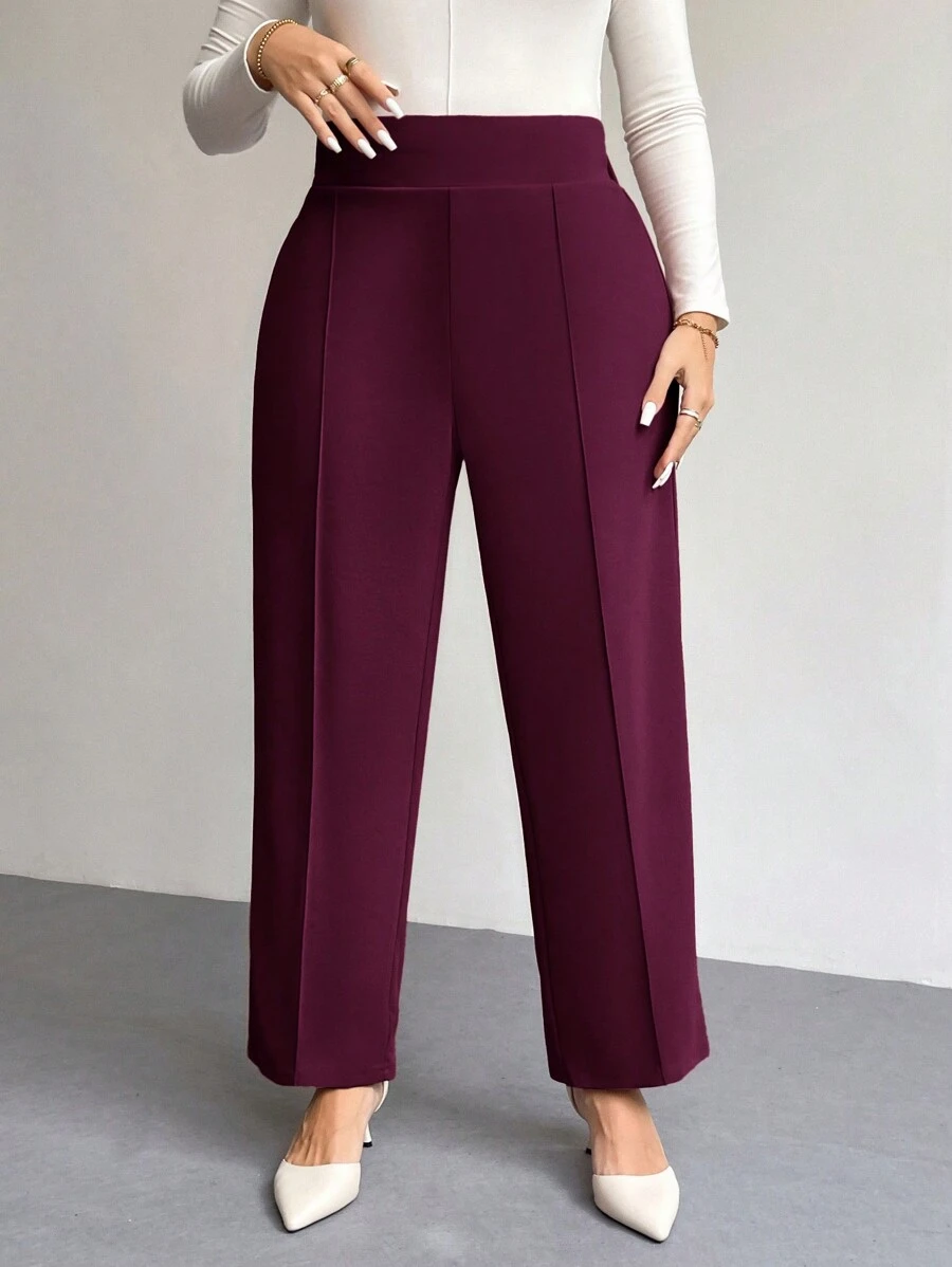 Pantalones rectos minimalistas y elegantes de color blanco para mujer de talla grande - Granate - Ver 1