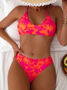 SHEIN Swim Women's Summer Beach Floral Printed Bikini Set Bathing Suit - Multicolor - View 6