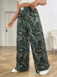 SHEIN EZwear Plus Size Maple Leaf Print Loose Straight Leg Sweatpants - Multicolor - View 4