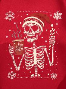 Manfinity Homme Fashionable Casual Christmas Skeleton Graphic Print Couple Sweatshirt, Men Standard, Red, Thermal Lined, Crew Neck Pullover Sweatshirt - Red - View 2