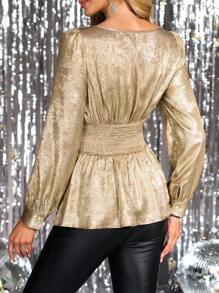 SHEIN Clasi Women's Gold Cinched Waist Elegant Blouse, Party Wear