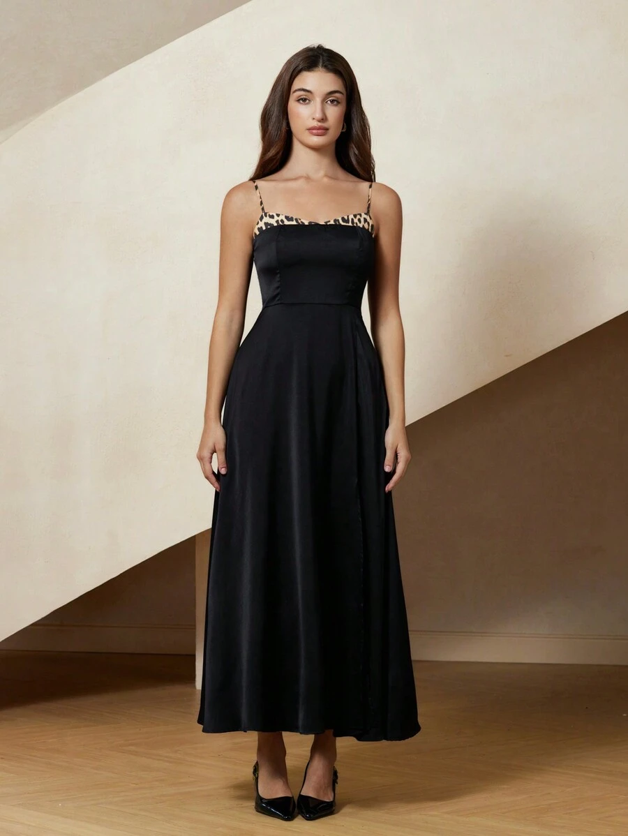 Chiquease Elegant New Design Waist Splicing Leopard Print Ruffle Hem A Line Slip Dress Holiday Party Birthday Formal Occassion Dress  - Multicolor - View 1