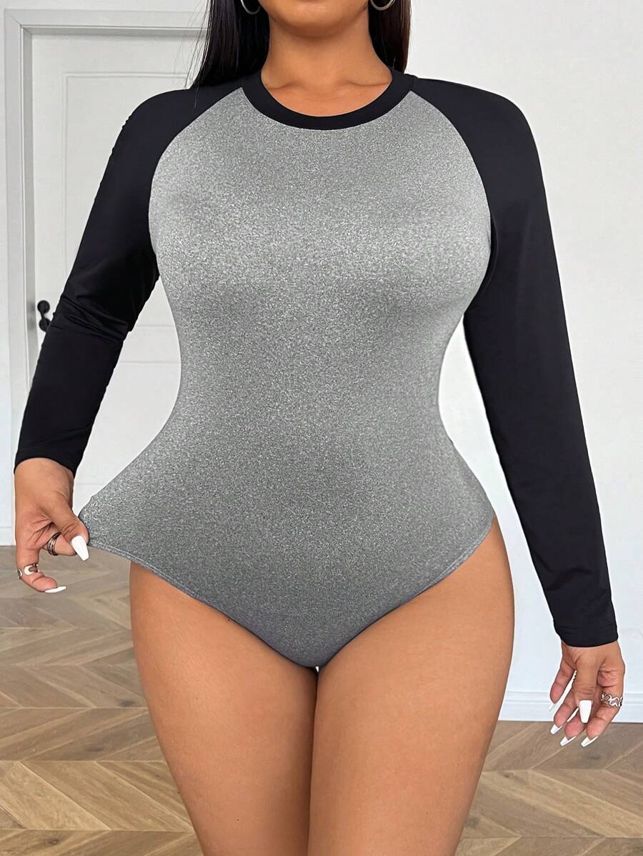 SHEIN EZwear Bộ đồ liền thân màu đen và xám cỡ lớn, quần áo mùa đông cho phụ nữ - Nhiều màu - Xem 1