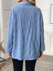 INAWLY Women's Solid Color Loose Casual Long Sleeve Shirt Fall Cloth For Women - Blue - View 2