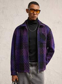 AKNOTIC Business Casual Áo khoác ve kẻ caro dệt dày cho nam, phù hợp cho mùa thu đông - Nhiều màu - Xem 7