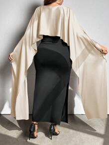 SHEIN Unity Plus Size Women Color Block Splice Contrast Color Casual Dress Maxi Women Outfit - Khaki - View 2