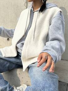 INAWLY Plus Size Sleeveless Solid Color Casual Fleece Jacket, Autumn/Winter