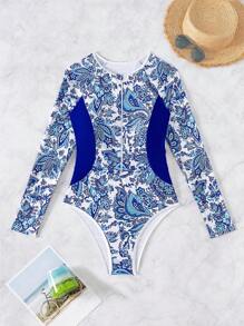 Swim SPRTY 女士图案拼接连体泳衣，运动和冲浪夏季 - 彩色 - 查看 7