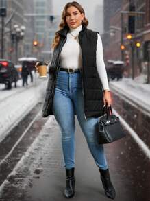 SHEIN Clasi Abrigo casual con acolchado sin mangas, talla grande, invierno