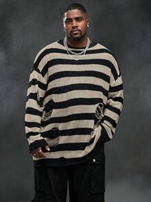 Manfinity NXTstreet Plus Size Men's Casual Plus Size Distressed Knit Sweater
