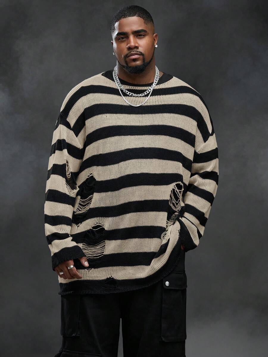 Manfinity NXTstreet Plus Size Men's Casual Plus Size Distressed Knit Sweater
