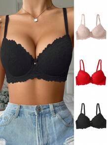 DesireSculpt Bộ 3 áo ngực ren có gọng dành cho nữ - Nhiều màu - Xem 3