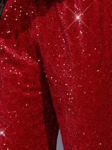 Manfinity VCAY Pantaloni lunghi casual da uomo in maglia per Natale, con vita elastica e design con paillettes, indumento alla moda per uso quotidiano - Rosso - Visualizzare 3