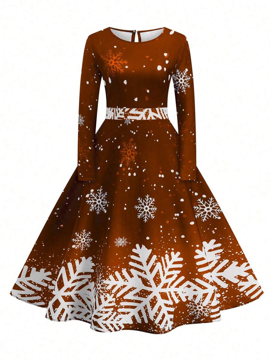SHEIN LUNE Plus Size Women Christmas Casual Simple Fashion Dress, For Everyday Wear Maxi Women Outfit Fall Cloth For Women - Orange - View 1