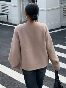 SHEIN Essnce Winter Women's Solid Color Style Blended Short Coat Single-Breasted Large Pocket Long-Sleeved Jacket Suitable For Daily Travel And Commuting