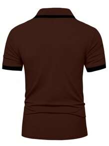 Manfinity Homme 男士纯色 Polo 衫，休闲时尚日常穿着 - 咖啡棕 - 查看 2